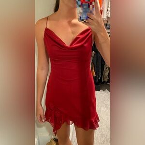 Garage Red Ruffled Mini Dress with Rosettes